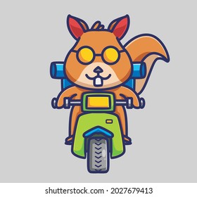 Cute squirrel riding vespa backpackker trip. cartoon animal travel holiday vacation summer concept Isolated illustration. Flat Style suitable for Sticker Icon Design Premium Logo vector. Mascot Charac