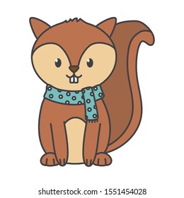 cute squirrel with scarf autumn on white background vector illustration