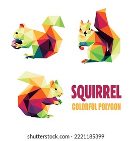 Cute Squirrel Set in Colorful polygonal. Abstract Squirrel Collection Colorful. Polygonal Squirrel Illustration