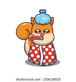 Cute squirrel sick cartoon vector illustration