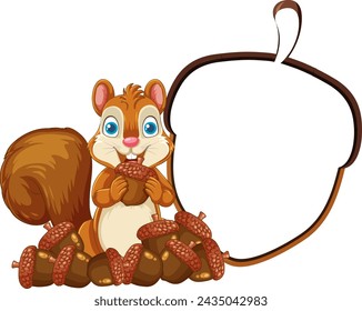 Cute squirrel sitting with acorns, blank speech bubble