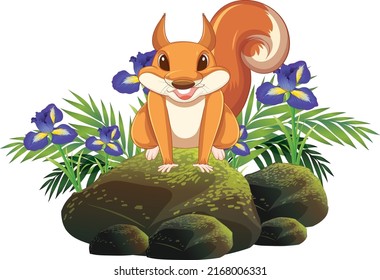 Cute squirrel sitting on rock illustration