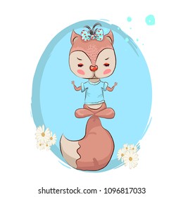 Cute squirrel sitting on the tail of a cartoon hand drawn vector illustration. Can be used for baby t-shirt printing.