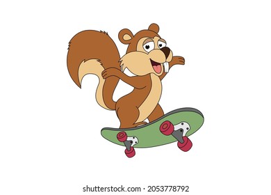 cute squirrel and skate board