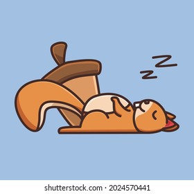 Cute squirrel sleeping beside the giant nut for his food hibernation. Animal Isolated Cartoon Flat Style Icon illustration Premium Vector Logo Sticker Mascot
