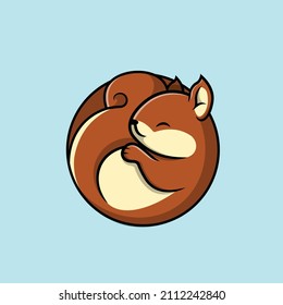 Cute Squirrel Sleeping Cartoon Vector Icon Illustration. Animal Icon Concept Isolated Premium Vector. Flat Cartoon Style