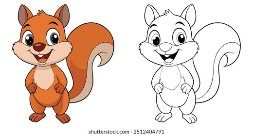Cute Squirrel Smile Cartoon Coloring Page For Kids