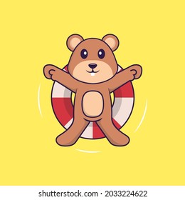 Cute squirrel is Swimming with a buoy. Animal cartoon concept isolated. Can used for t-shirt, greeting card, invitation card or mascot.