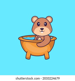 Ardilla fina bañándose en la bañera. El concepto de caricatura animal aislado. Puede usarse para camisetas, tarjetas de felicitación, tarjetas de invitación o mascota.