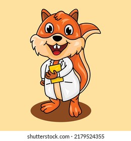 Cute squirrel with unique pose, furry forest animal and tail, beautiful chocolate, vector illustration