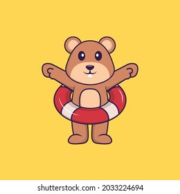 Cute squirrel using a float. Animal cartoon concept isolated. Can used for t-shirt, greeting card, invitation card or mascot.