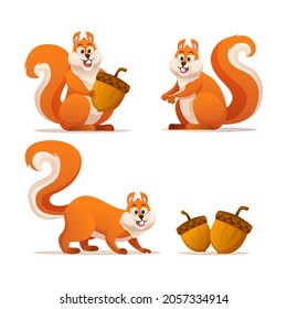 Cute squirrel in various poses cartoon illustration