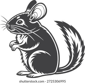 Nette Eichhörnchen Vektorgrafik in schwarz-weißer Linie Kunststil. Tierzeichnung für kleine Nagetiere, bezauberndes Cartoon-Kunstwerk für Wildtiere, detaillierte handgezeichnete Skizze einzeln auf weißem Hintergrund.