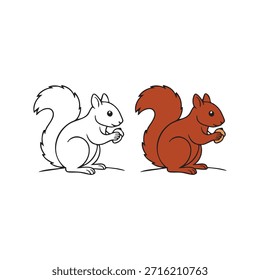 Eine süße Eichhörnchen-Vektorgrafik mit buschigem Schwanz und verspieltem Ausdruck. Minimaler und freundlicher Stil, perfekt für Kinderbücher, Aufkleber, Lernmaterialien, Apps, Websites und digitale oder gedruckte Designs.