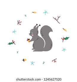 Cute squirrel. Vector illustrtion. Minimalistic design, children s picture. Print for clothes, dishes etc
