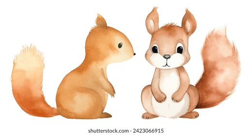 cute squirrel watercolor vector illustration