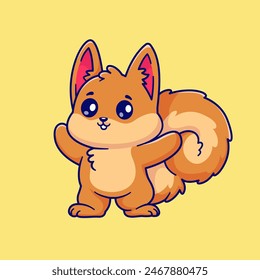 Cute Squirrel Waving Hand Cartoon Vector Icon Illustration. Animal Nature Icon Concept Isolated Premium Vector. Flat Cartoon Style