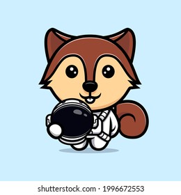 Cute squirrel wearing astronaut suit mascot character. Animal icon illustration