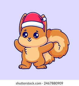 Cute Squirrel Wearing Beanie Hat Winter Cartoon Vector Icon Illustration. Animal Fashion Icon Concept Isolated Premium Vector. Flat Cartoon Style