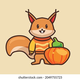 cute squirrel wearing clothes. cartoon animal autumn season concept Isolated illustration. Flat Style suitable for Sticker Icon Design Premium Logo vector. Mascot character