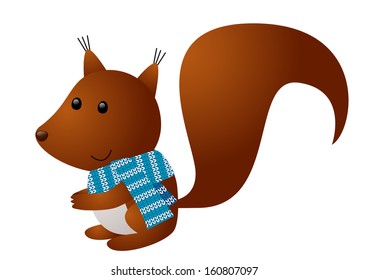 Cute squirrel wearing knitted scarf