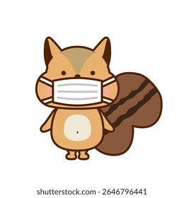 Cute Squirrel Wearing Mask Character Illustration
