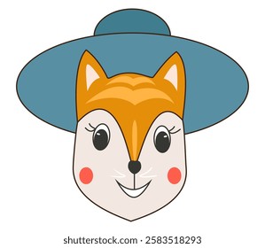 Cute squirrel with a wide blue hat and orange fur. Vector illustration.