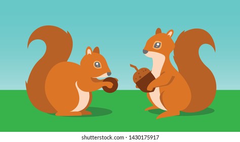 Cute squirrels cartoon characters vector illustration