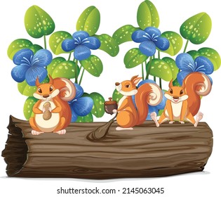 Cute squirrels group animal cartoon illustration