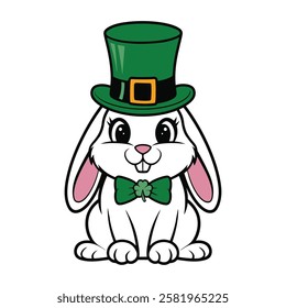 Cute St Patrick's Day Bunny With Green Hat And Bowtie Illustration