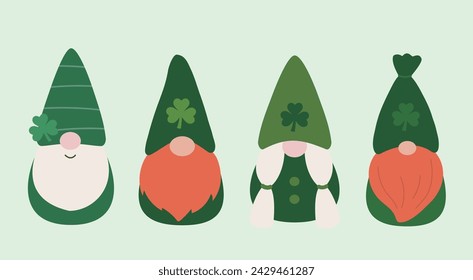 Cute St. Patrick's Day Gnome Vector.Lucky Irish Gnomes.
