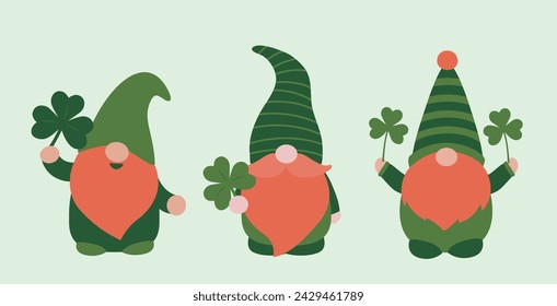 Cute St. Patrick's Day Gnome Vector.Lucky Irish Gnomes.