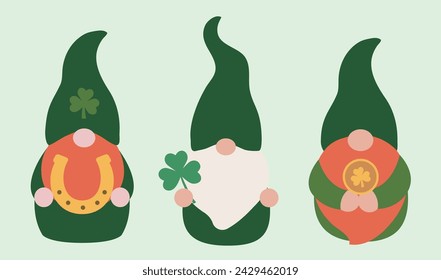 Cute St. Patrick's Day Gnome Vector.Lucky Irish Gnomes.