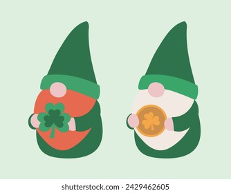 Cute St. Patrick's Day Gnome Vector.Lucky Irish Gnomes.