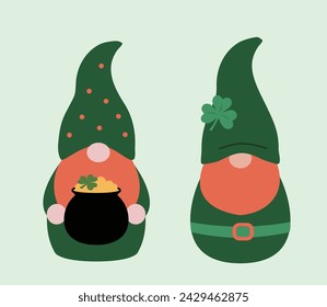 Cute St. Patrick's Day Gnome Vector.Lucky Irish Gnomes.