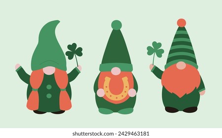 Cute St. Patrick's Day Gnome Vector.Lucky Irish Gnomes.