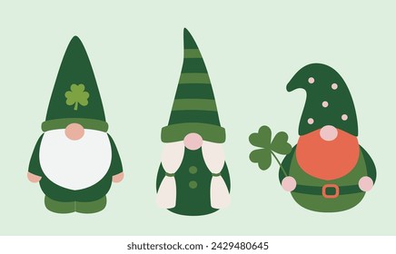 Cute St. Patrick's Day Gnome Vector.Lucky Irish Gnomes.
