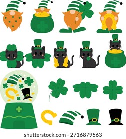 Süße St. Patrick's Day Gnomes und Black Cats Kollektion