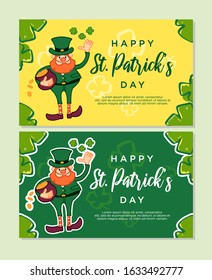 cute st patrick's day leprechaun clover vector illustration lucky greeting postcard