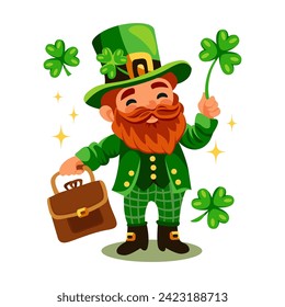 Cute St Patricks day leprechaun man character.