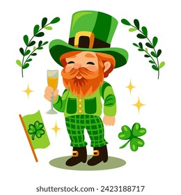 Cute St Patricks day leprechaun male character.