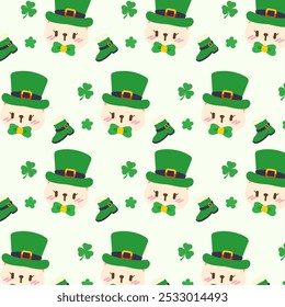 Cute St. Patrick's Day Leprechaun Hat and Clover Pattern. Festive Irish Leprechaun Hat and Boots St. Patrick's Day Design.