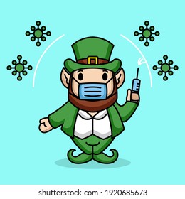 Cute St. Patrick's Day mascot fighting Covid-19