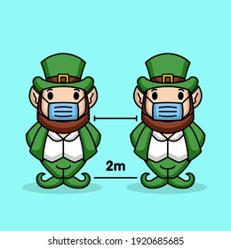 Cute St. Patrick's Day mascot fighting Covid-19