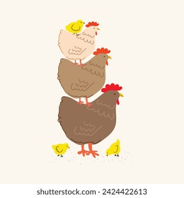 cute stack of hen chicken hand drawn vector illustration clipart for invitation greeting birthday party celebration wedding card poster banner textiles wallpaper paper wrap background