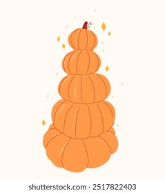 Pilha bonita de abóboras em um estilo desenhado à mão. Perfeito para decoração de outono, celebrações de outono, Halloween, ou temas de Ação de Graças.