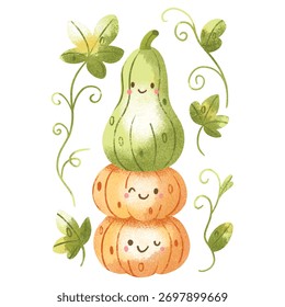 Calabaza y calabazas apiladas lindas