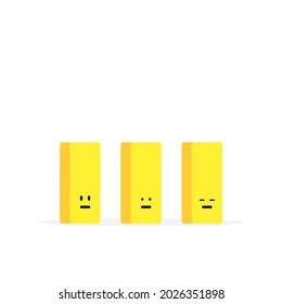 Cute stagnant, balance, or average bar chart flat design illustration vector with flat, fretful, and lazy face character and yellow bar isolated in white background.