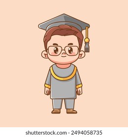 Cute stand boy graduation kawaii chibi character mascot illustration outline style design set