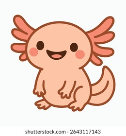 Cute standing axolotl character in kawaii style with happy expression. Perfect for kids designs, stickers, and cartoon vector collections.
